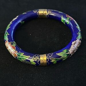 Beautiful Blue Floral Vintage Cloisonné Bangle Bracelet